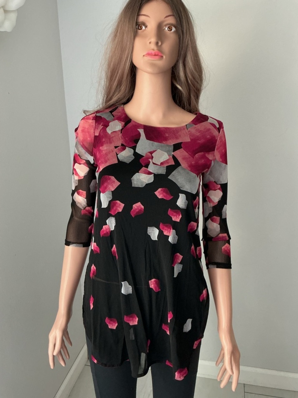 Alfani Black Top with Pink and Gray Floral Print